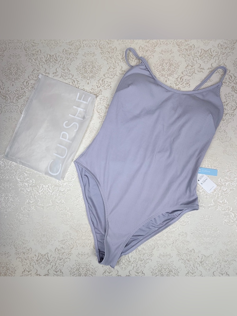 Cupshe Gray Ribbed One-Piece Swimsuit, NWT, XL